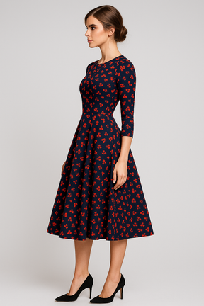 Midi-jurk met bloemenprint en 3/4-mouwen Dames