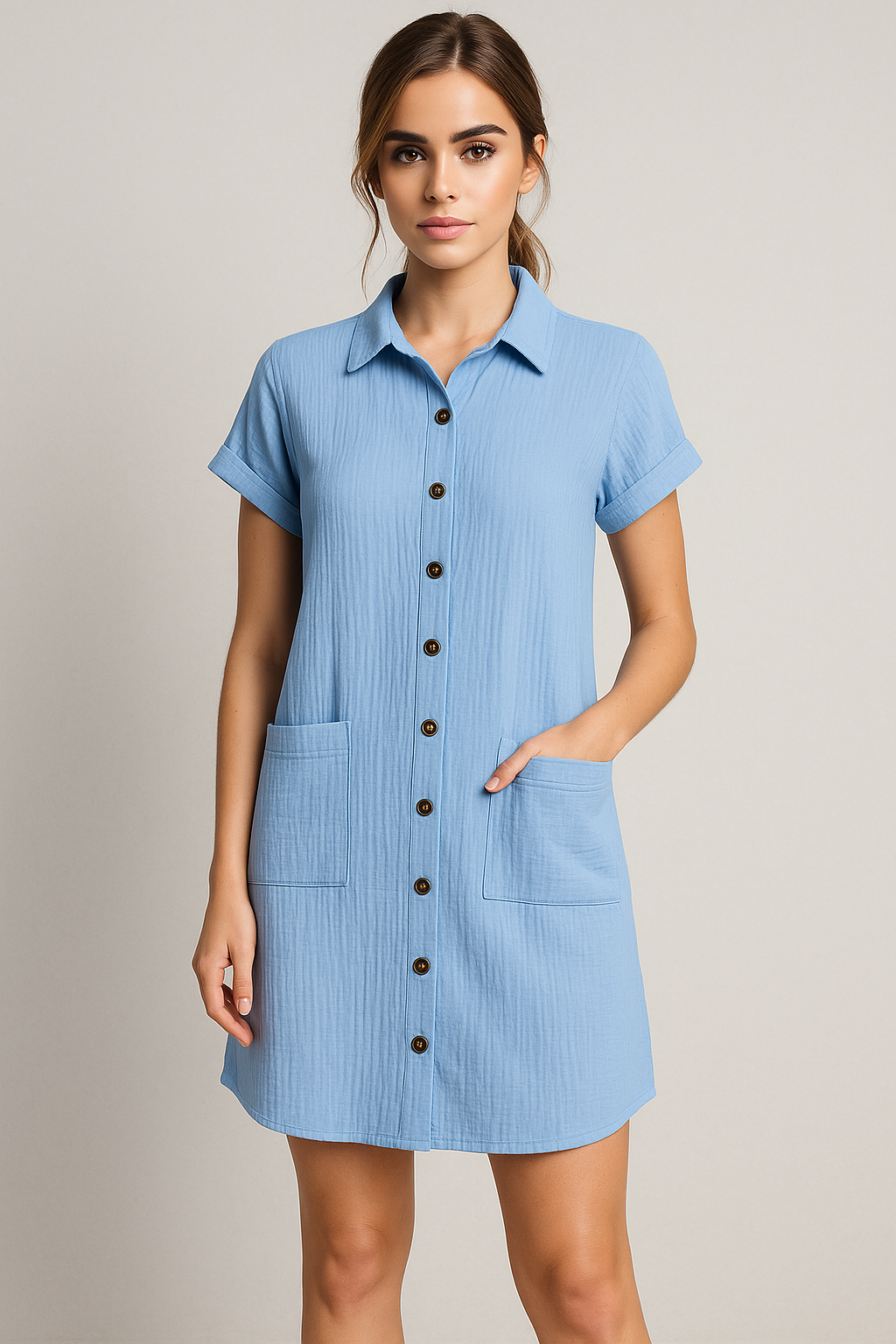 Blousejurk van Wafelkatoen met Katoenen Knopen Dames