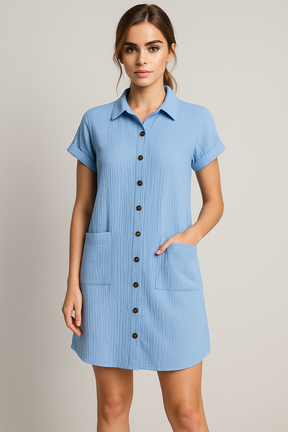 Blousejurk van Wafelkatoen met Katoenen Knopen Dames