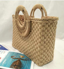 Veala | Strandtas met houten handvat - Beach Companion - Khaki - Beach bag - Pantino