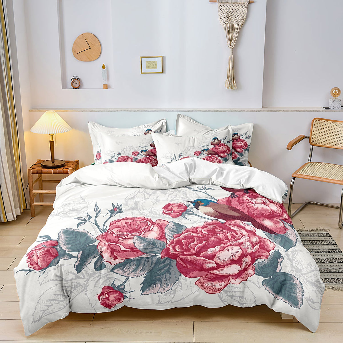 Luxe Layers - Bloemen Vogel Zachte Doona Dekbedovertrek Beddengoed Set - - Home & Garden - Pantino