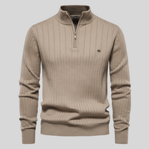 Geribbelde Katoenen Herensweater - Khaki - Sweater - Pantino