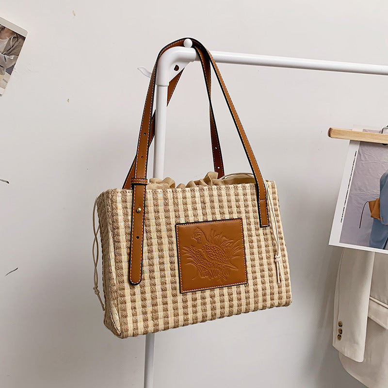 Veala | Fake Stripe Tote Schoudertas - Khaki - Beach bag - Pantino