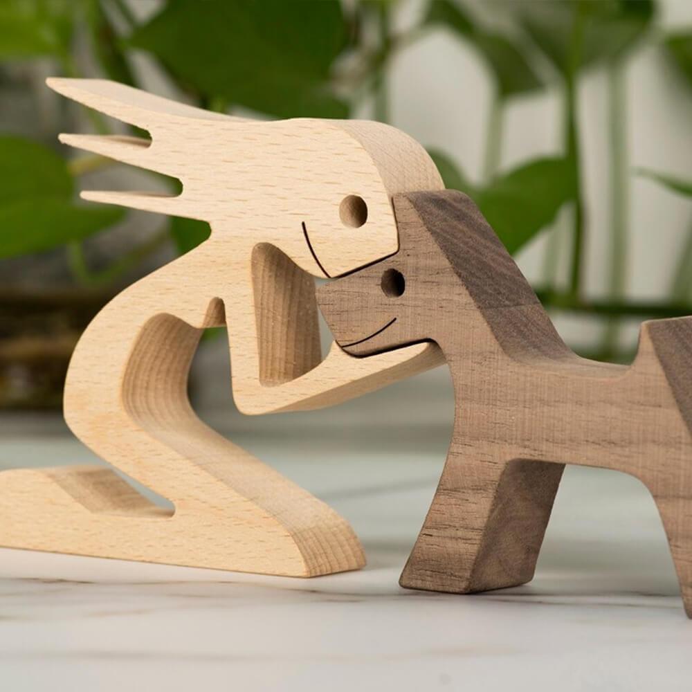 Houten Sculptuur van Mens en Hond - - - Pantino