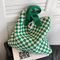 Borsa Tote Verde Chiaro-Bianco - KnitTote - Borsa Shopper Lavorata a Maglia