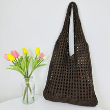 Veala | Tote Strand Gebreide Holle Tas - Koffie - Beach bag - Pantino