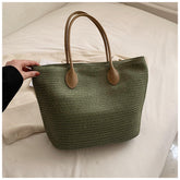 Veala | Geweven strandtas in vakantiestijl - Groen 41x30x14cm - Beach bag - Pantino