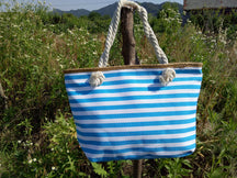 Veala | Gestreepte strandtas Mori - Blauw meer - Beach bag - Pantino