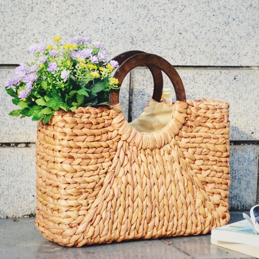 Beach bag : Veala | Strand rotan rechthoekige tas in Khaki van Pantino