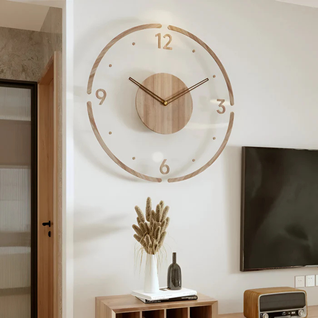 Zegar ścienny o średnicy 30 cm w nowoczesnym designie, z akrylu i drewna