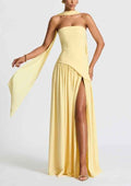 Robe longue fluide fendue femme - Élégante, confortable, sans bretelles avec ruban