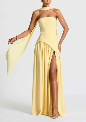 Robe longue fluide fendue femme - Élégante, confortable, sans bretelles avec ruban