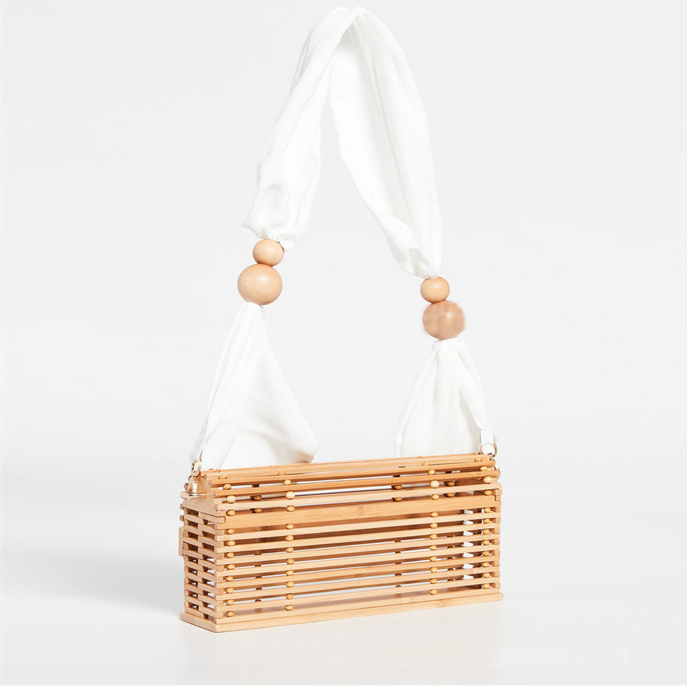 Veala | Bamboe mand tas - Wit - Beach bag - Pantino