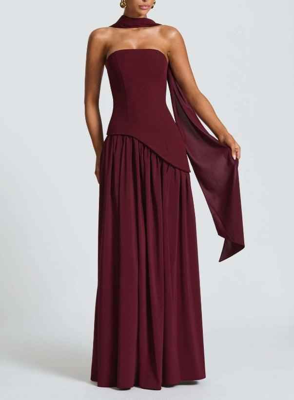 Robe longue fluide fendue femme - Élégante, confortable, sans bretelles avec ruban