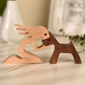 Houten Sculptuur van Mens en Hond - Vrouw met hond - - Pantino