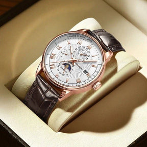 men's fashion : Horloge Heren Roségoud Wit - PhaseClock - Mechanisch Luxe voor in van Pantino