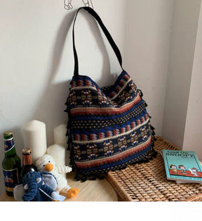 Veala | Geometrische tas met kwastjes - Zomer Chic - Blauw - Beach bag - Pantino