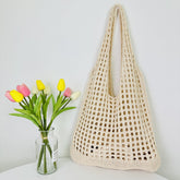 Veala | Tote Strand Gebreide Holle Tas - Abrikoos - Beach bag - Pantino