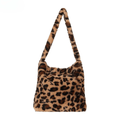 Bolso de peluche moderno para mujer - Estampado de leopardo - Bolso de hombro de peluche suave