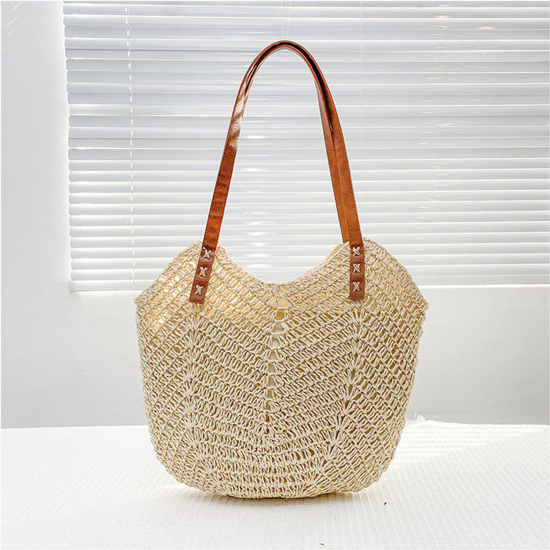 Veala | Strand hol gevlochten monofilament tas - Beige - Beach bag - Pantino