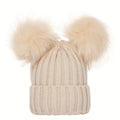 Gorro con dos pompones para mujer - Juguetón cálido invierno - Peluche