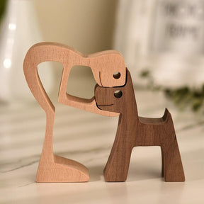 Houten Sculptuur van Mens en Hond - - - Pantino