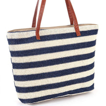 Veala | Populaire stro strandtas - Blauwe strepen - Beach bag - Pantino