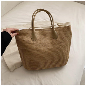 Veala | Geweven strandtas in vakantiestijl - Bruin 41x30x14cm - Beach bag - Pantino