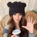 Cappello a Maglia con Orecchie da Gatto Donna Nero - Carino per l'Inverno - Acrilico
