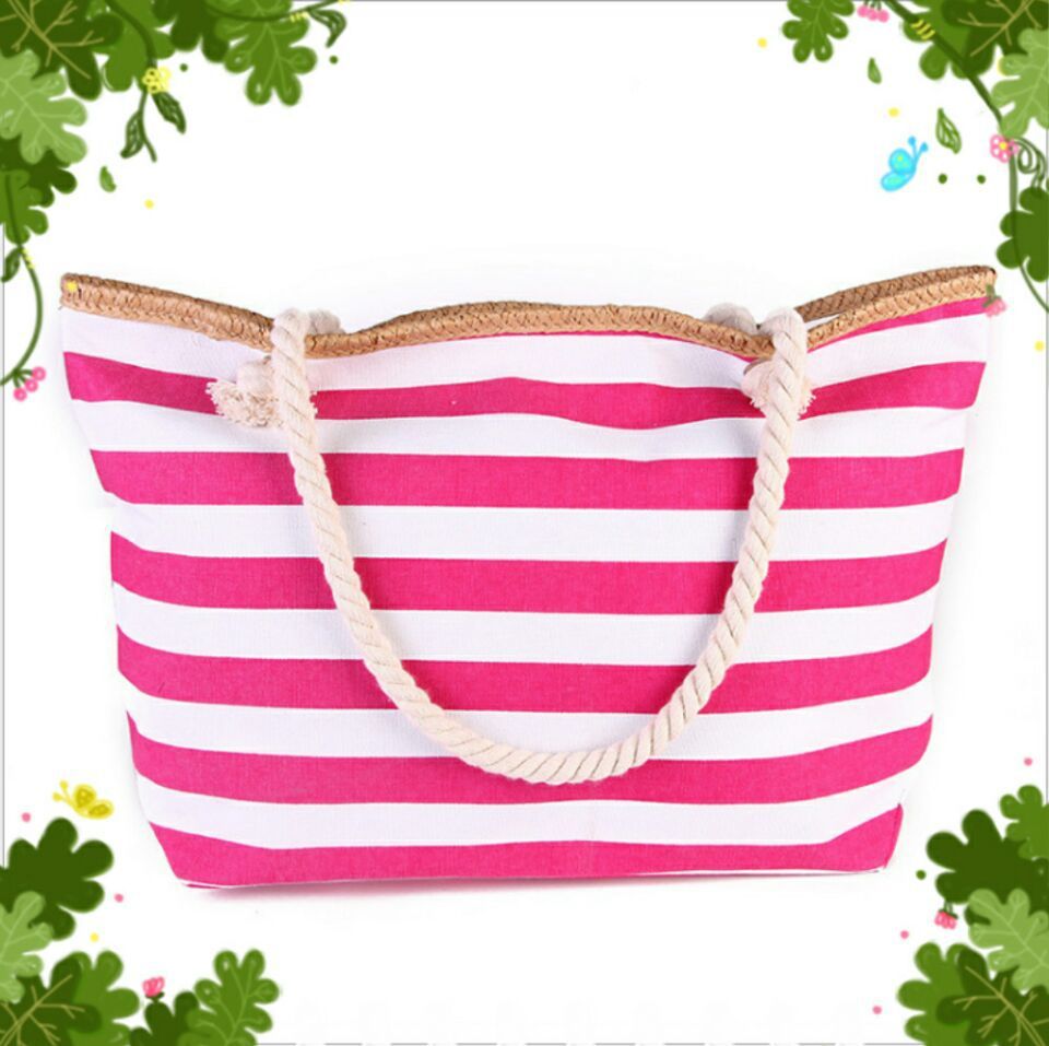 Veala | Gestreepte strandtas Mori - Roze Rood - Beach bag - Pantino