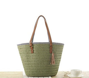 Beach bag : Veala | Geweven casual handtas in Groen van Pantino