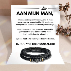 ForeverBraid | Voor Mijn Man - Ik Hou Van Jou; Voor Altijd - Leren Armband - - - Pantino