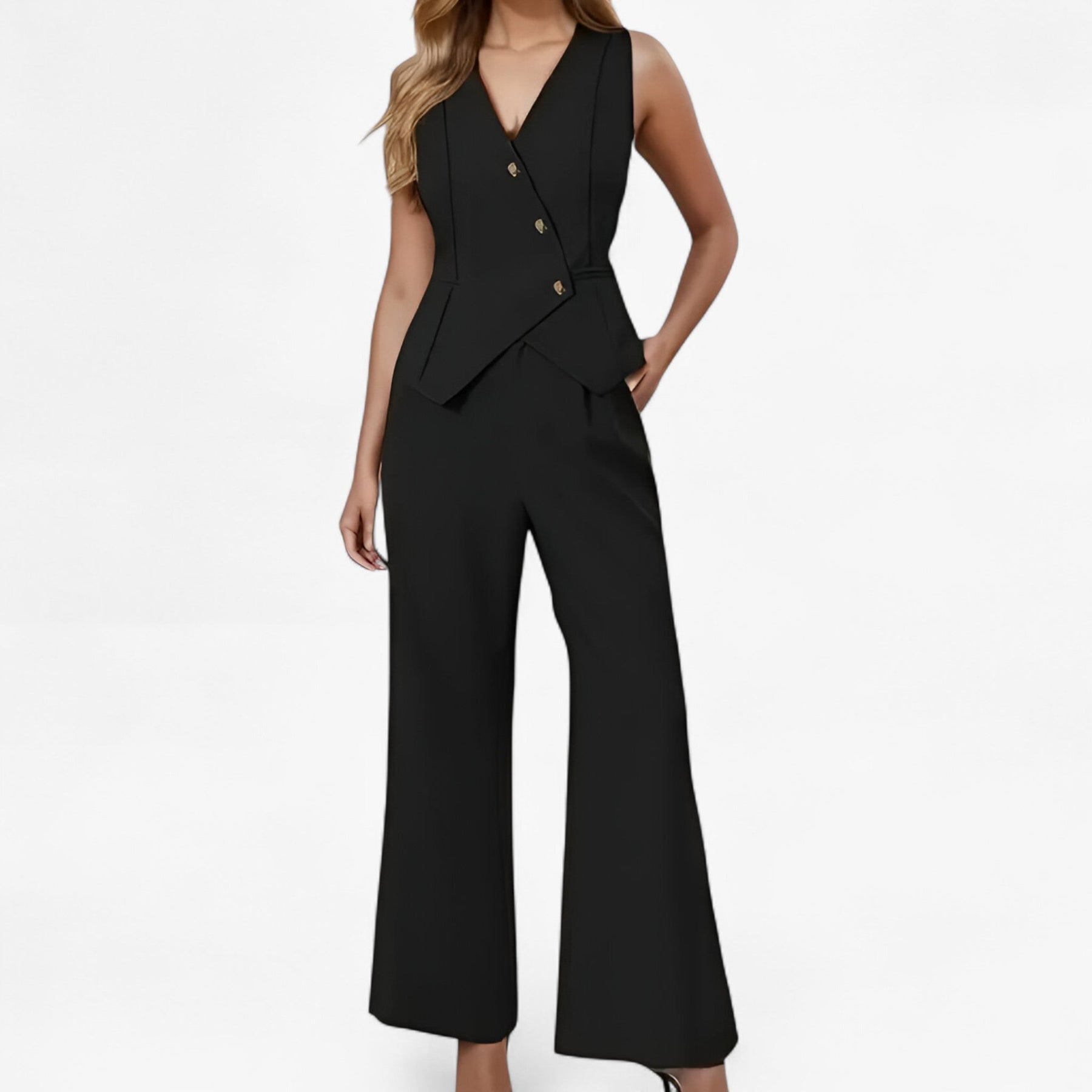 Women Outfit : Anika – Mouwloos pak voor moeiteloze elegantie in van Pantino
