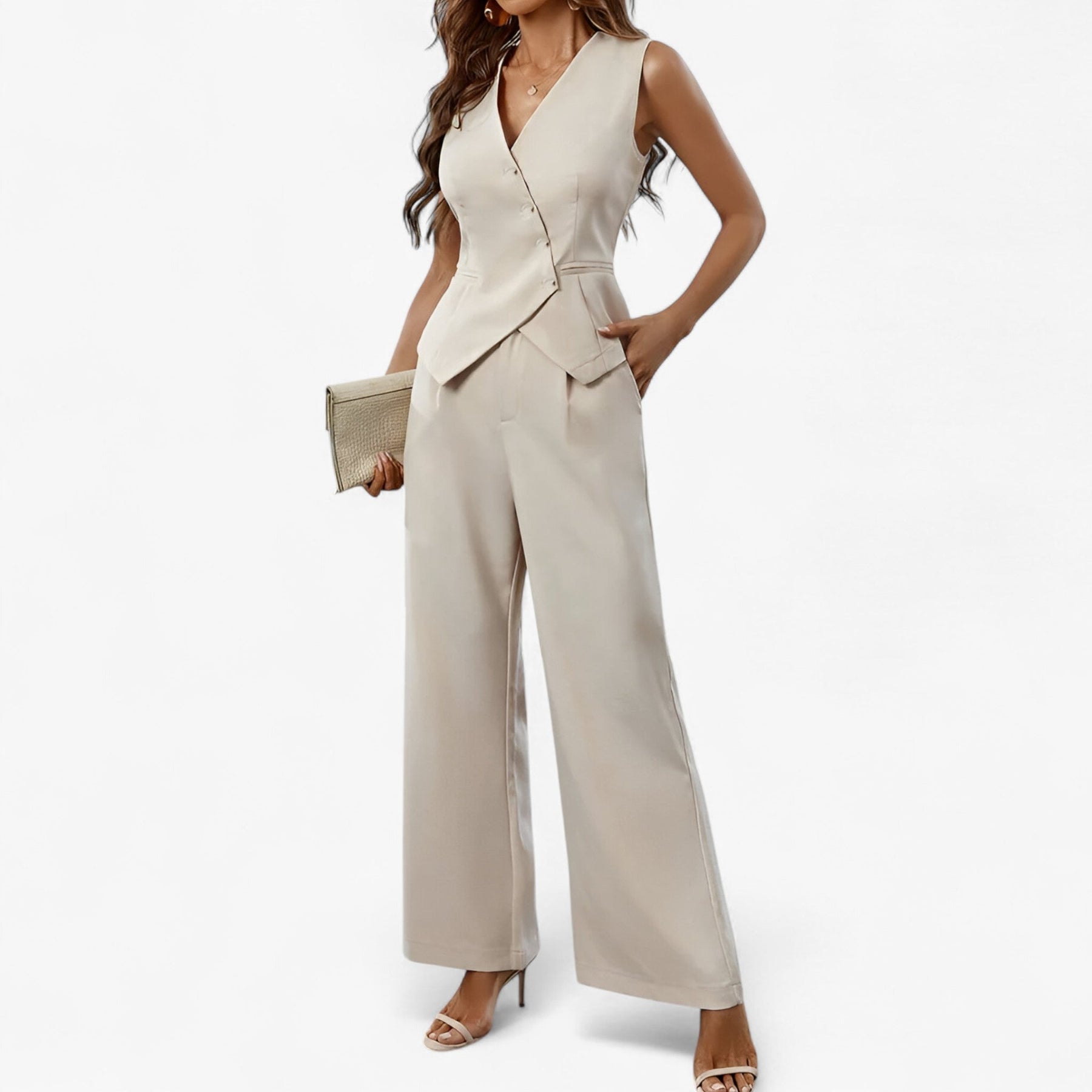 Women Outfit : Anika – Mouwloos pak voor moeiteloze elegantie in van Pantino