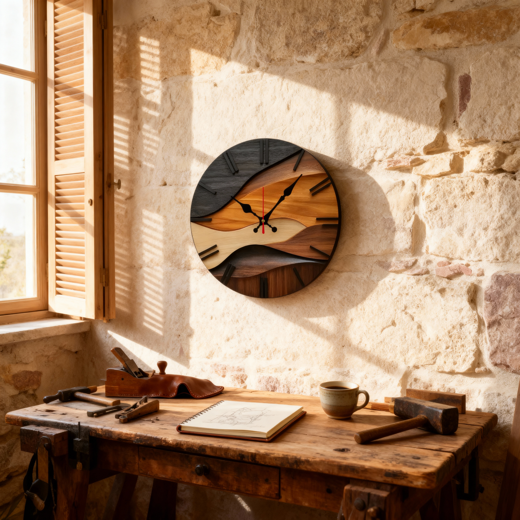 Wandklok Hout Modern Design Groot Formaat voor Woonkamer/Keuken