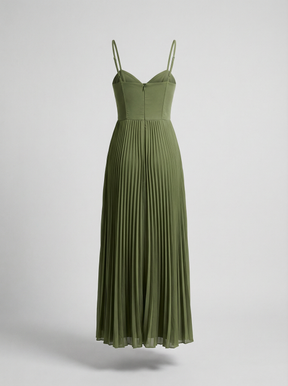 Elegante geplooide damesjurk met dunne bandjes - Zomerse midi-jurk