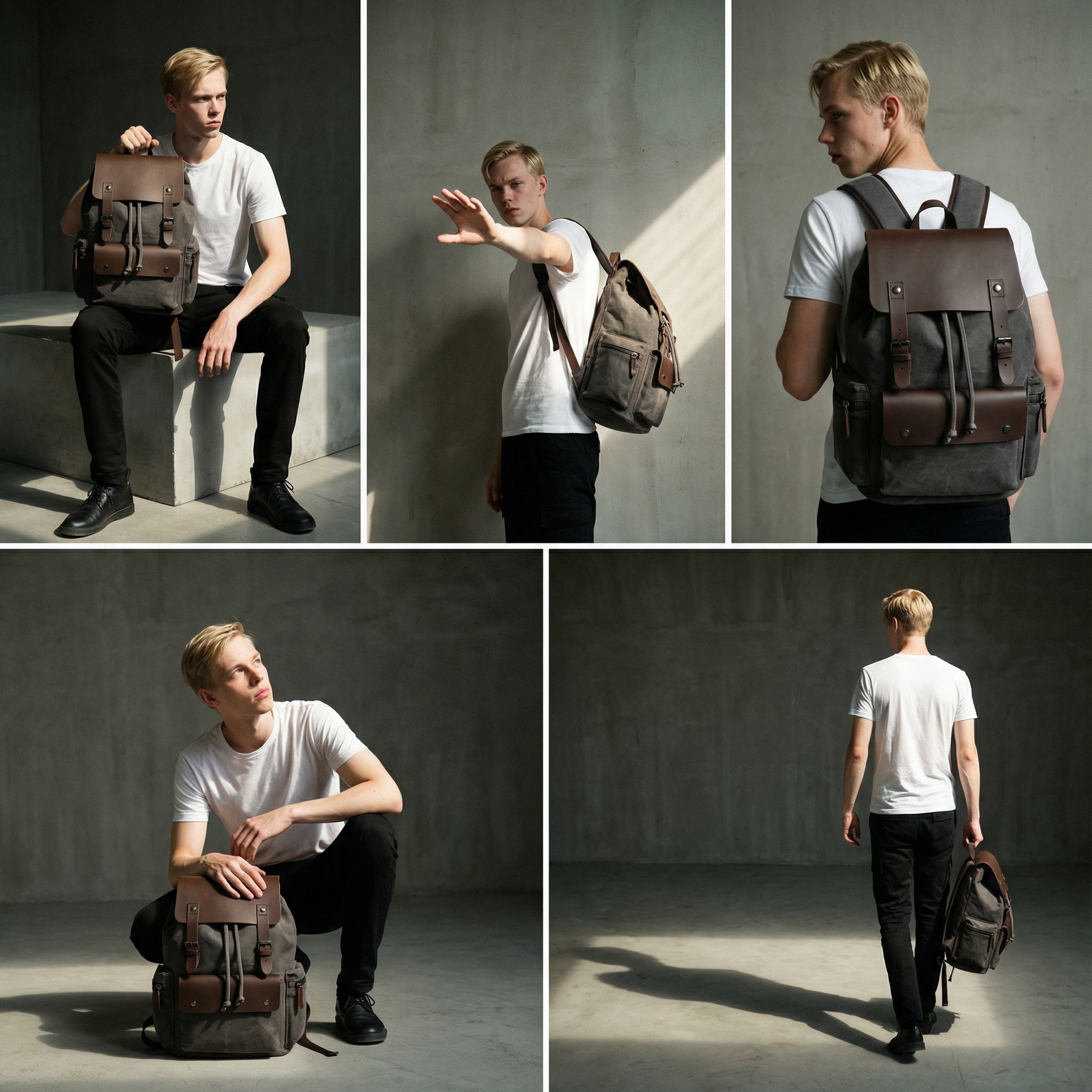 bags : Rugzak Grijs - RetroRider Laptoprugzak van Canvas en Leer in van Pantino