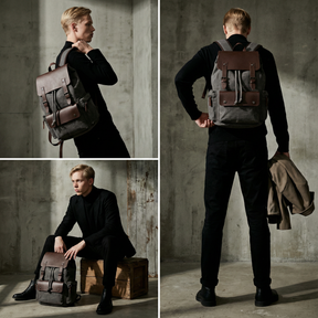 bags : Rugzak Grijs - RetroRider Laptoprugzak van Canvas en Leer in van Pantino