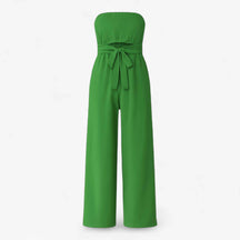 Jumpsuit : Bella | Strapless wijde zomerjumpsuit in Olijfgroen van Pantino