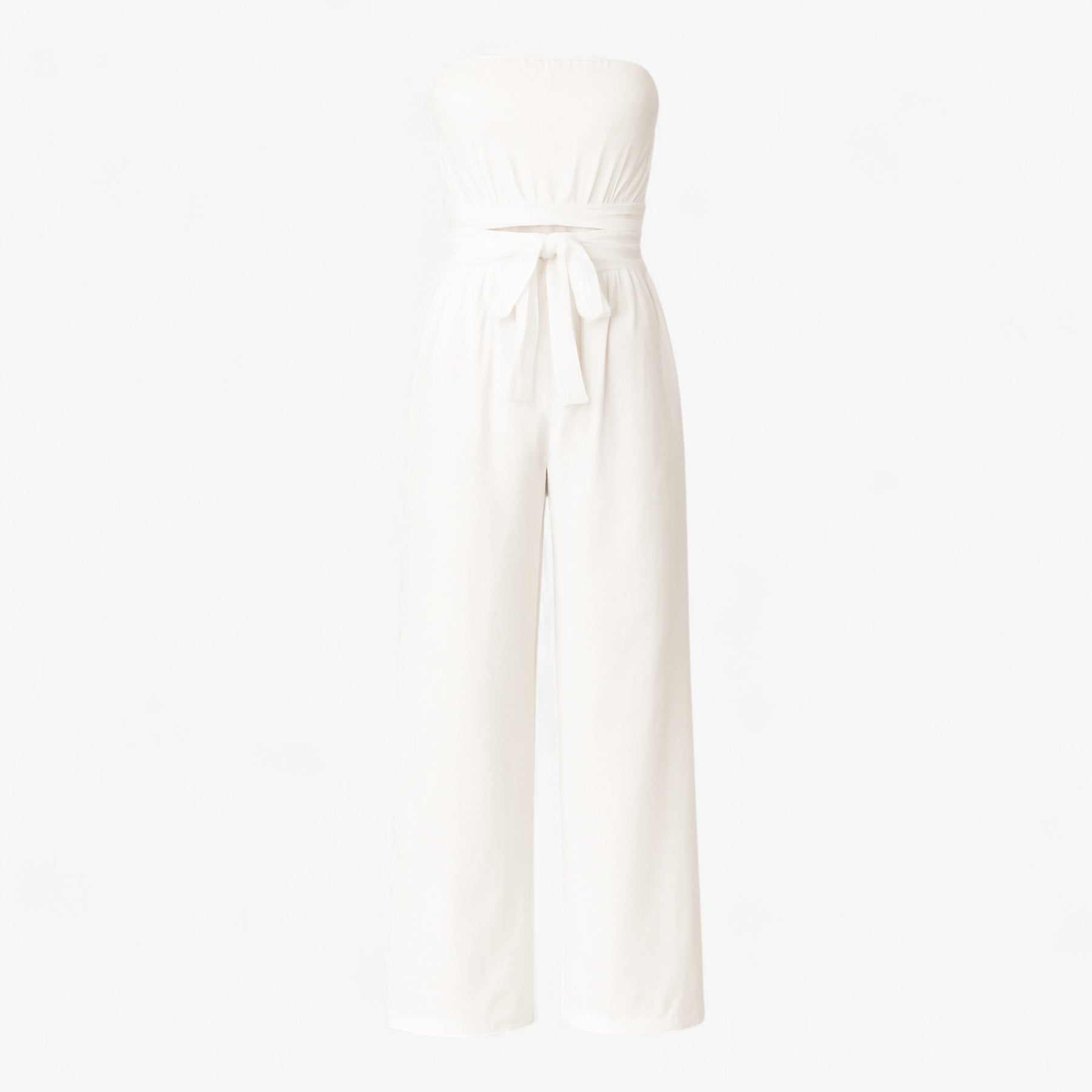 Jumpsuit : Bella | Strapless wijde zomerjumpsuit in Wit van Pantino