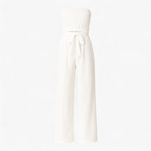 Jumpsuit : Bella | Strapless wijde zomerjumpsuit in Wit van Pantino