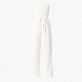 Jumpsuit : Bella | Strapless wijde zomerjumpsuit in Wit van Pantino