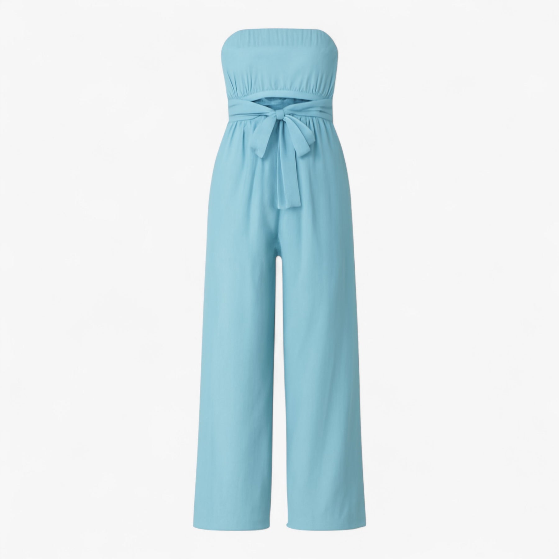 Jumpsuit : Bella | Strapless wijde zomerjumpsuit in Lichtblauw van Pantino