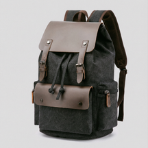 bags : Rugzak Grijs - RetroRider Laptoprugzak van Canvas en Leer in Zwart van Pantino