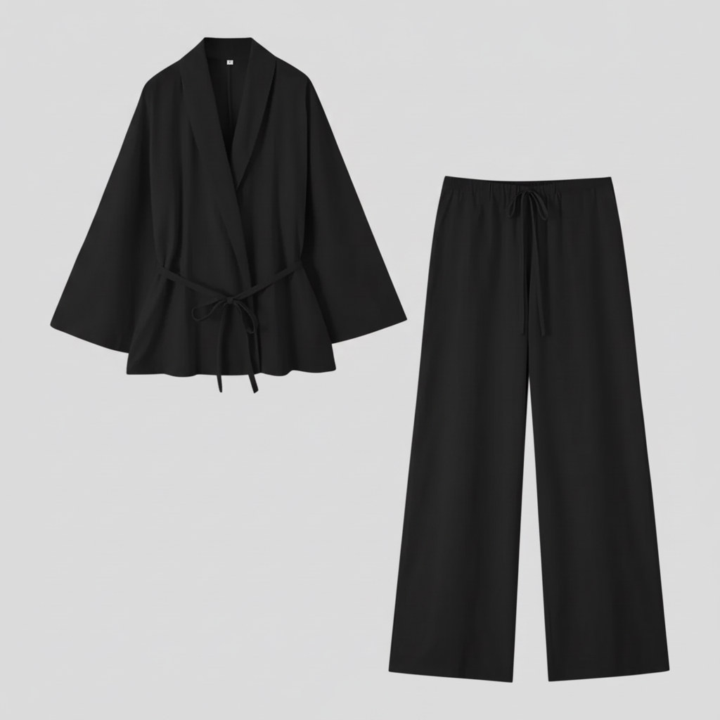 Eleganckie lniane kimono damskie z paskiem - idealne na lato i wiosnę