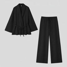 Eleganckie lniane kimono damskie z paskiem - idealne na lato i wiosnę