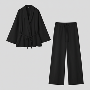 Eleganckie lniane kimono damskie z paskiem - idealne na lato i wiosnę