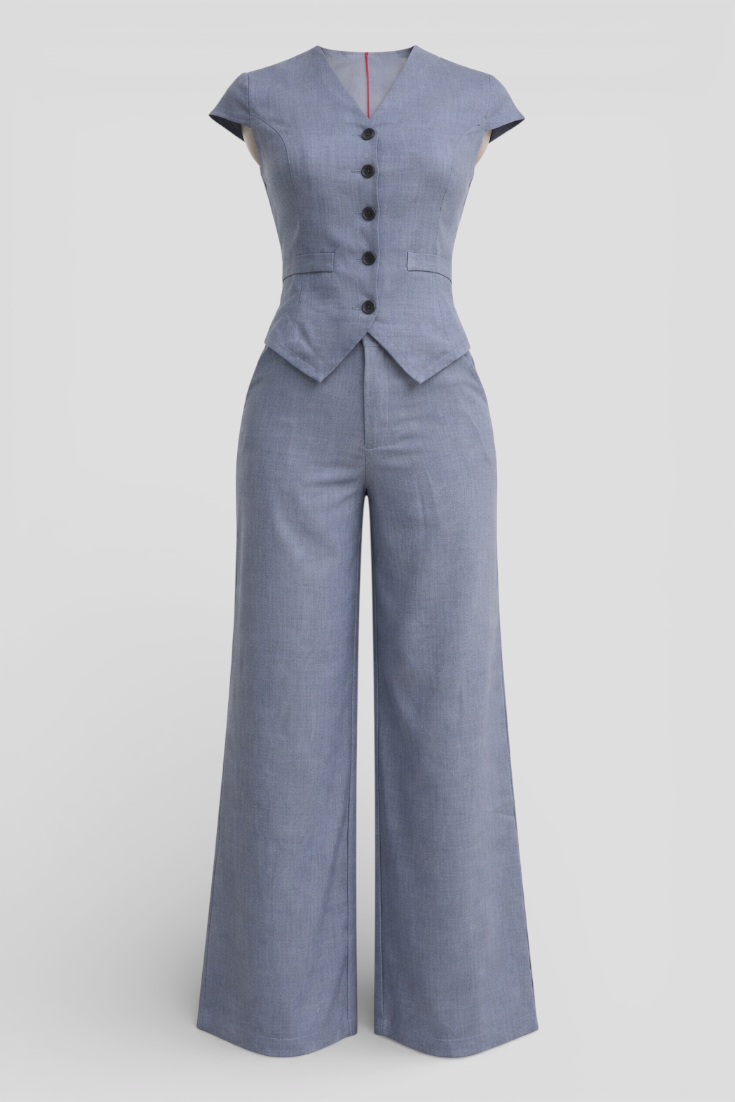 Women's Dress : Broek Dames Blauw - Elegante Top en Set in Blauw van Pantino