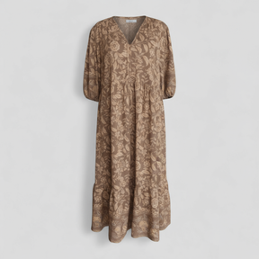Women Set : Micola | Dames Elegante Zomerjurk met Bloemenprint in Bruin van Pantino