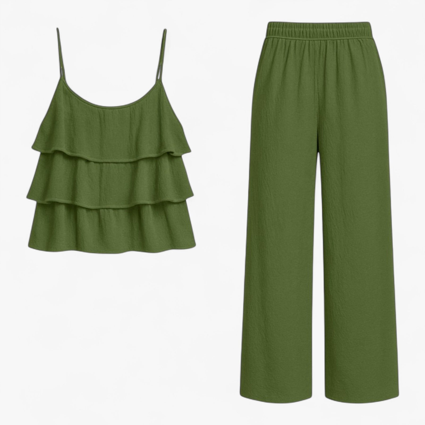 Women Set : Caterina | Elegante, gecoördineerde set voor dames in Militair Groen van Pantino